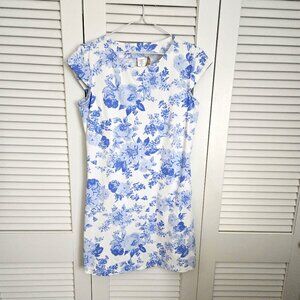 Mahi Gold Light Blue & White Floral Cap Sleeve Dress